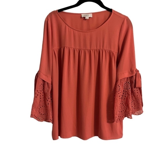 Loft Boho Bell Sleeve Top XS Orange Peasant Hippie Indie Concert Western Preppy - Picture 1 of 12